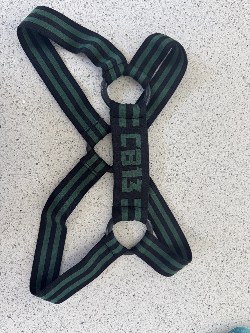 CE12 Men's Black and Green Striped Adjustable Suspenders